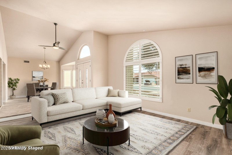 Virtually Staged Living Room and Dining