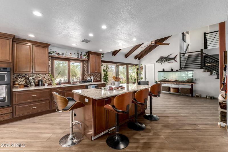Kitchen with Beam Ceilings