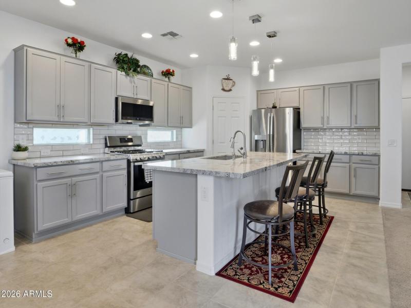 kitchen and bar area