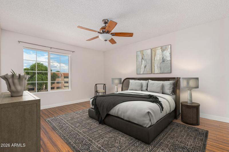 Virtually staged primary bedroom