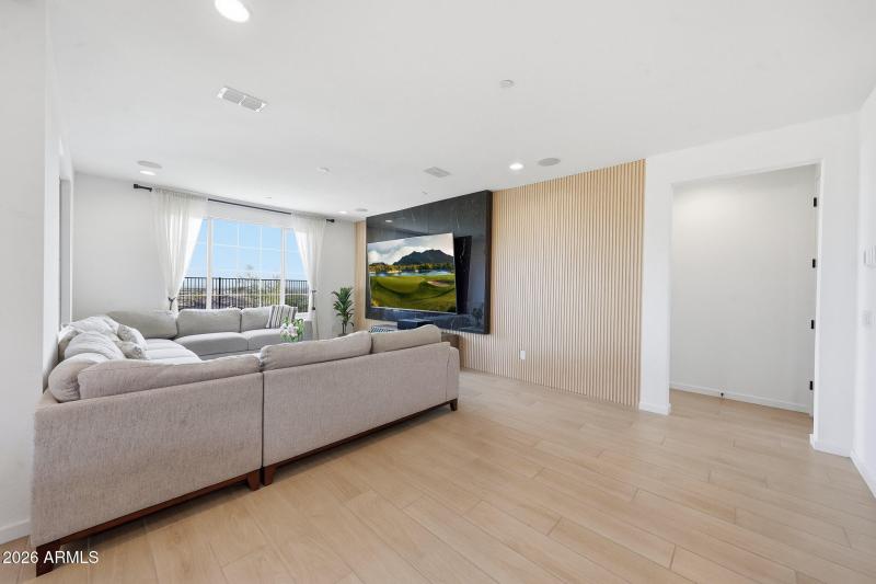 Great room showcased with a feature wall