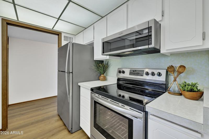 Kitchen with stainless steel appliances