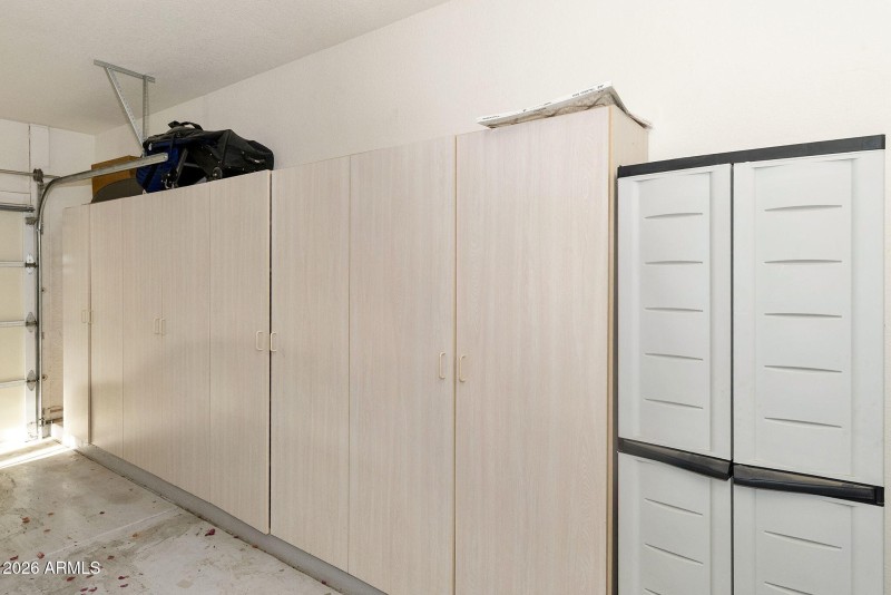 Garage with cabinets