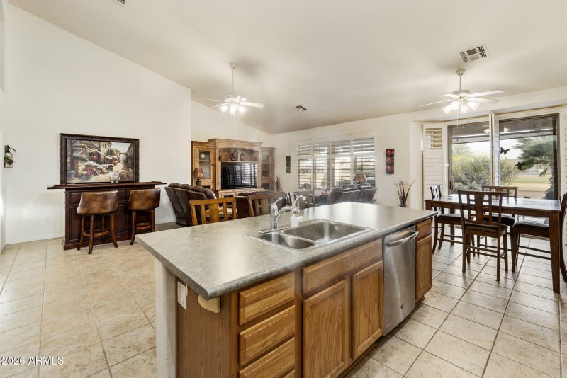 Kitchen with island and patio access
