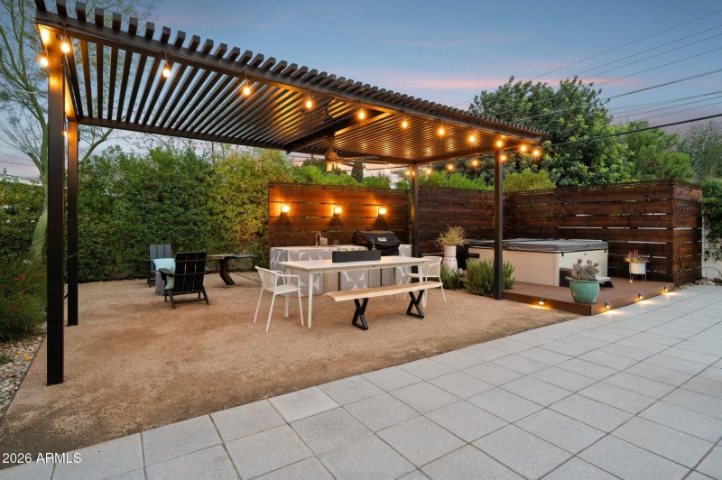 Outdoor kitchen + and hot tub deck