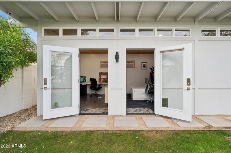 Detached offices open to rear yard