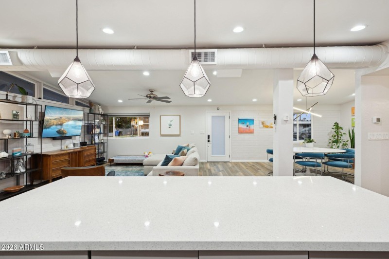 View to living space from kitchen