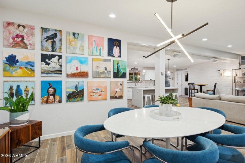 Dining opens to kitchen and living room