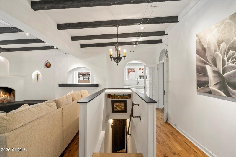 Stairs down to wine cellar