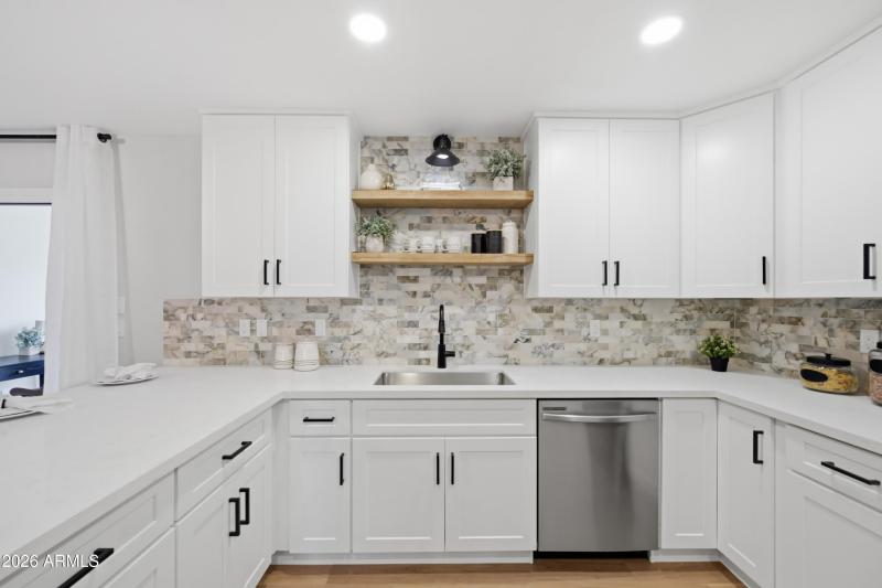 Marble backsplash highlighted
