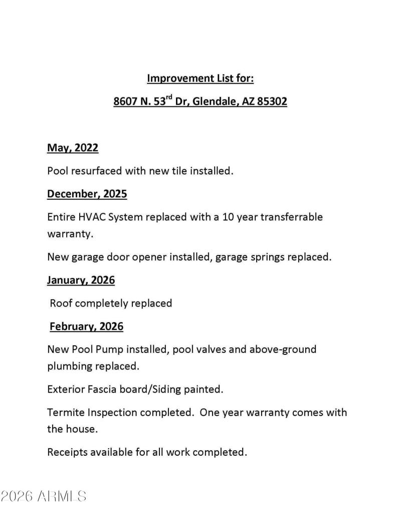 53rd Dr List of Home Improvements