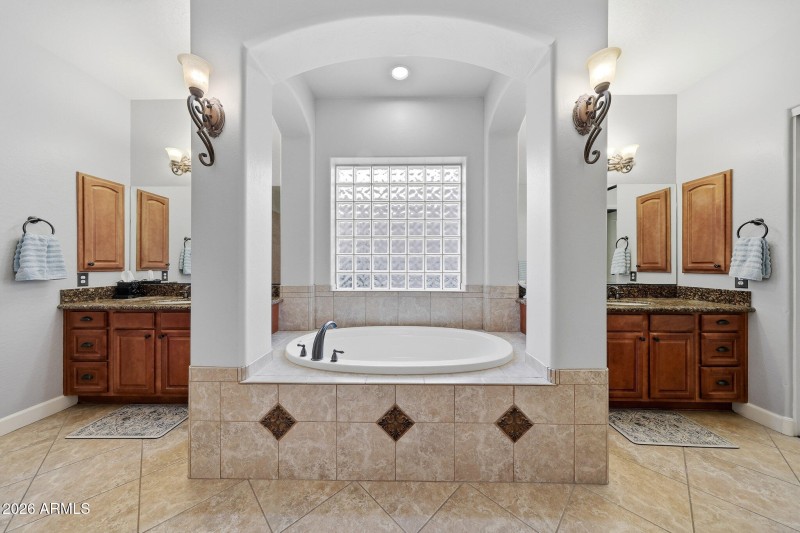 Soaking Tub with Double Vanities