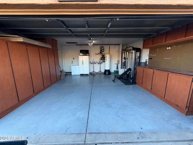 Garage with cabinets