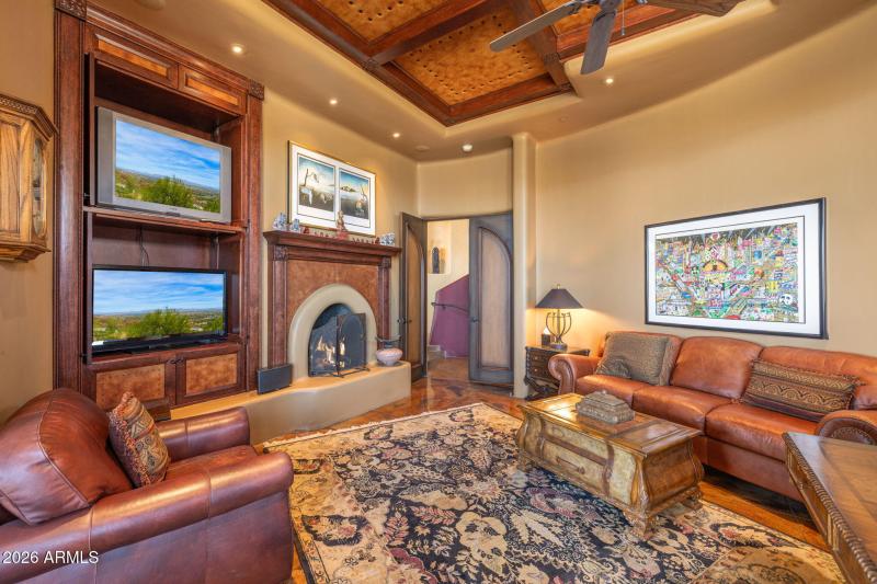 Office With Fireplace & Media Wall