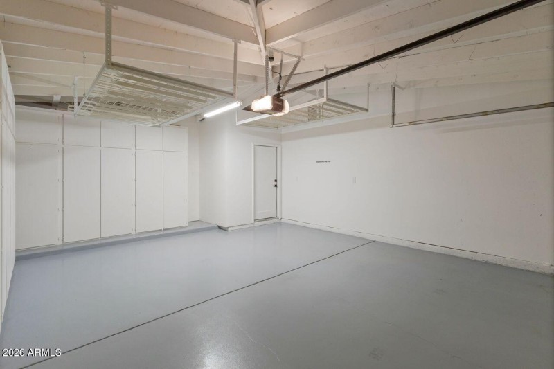 Two car epoxy-floored garage.