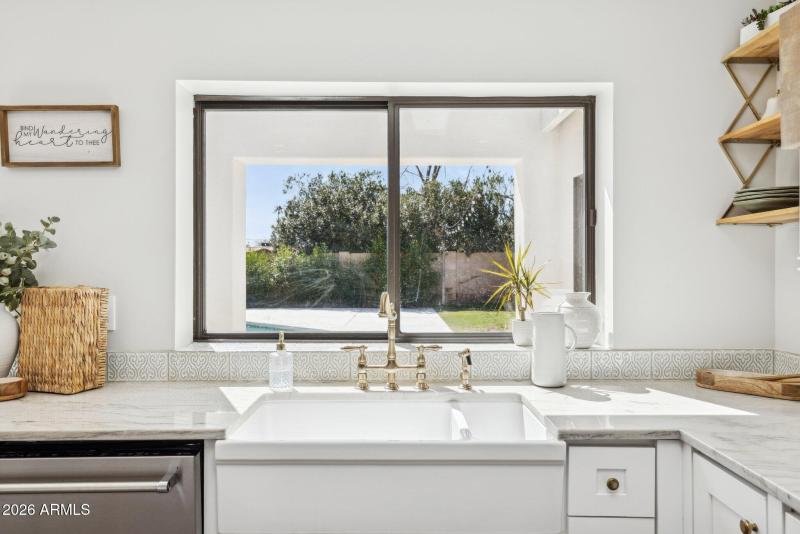 Kitchen Looks out to Pool