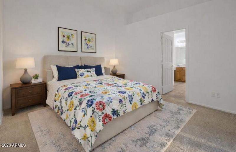 Virtually staged primary bedroom