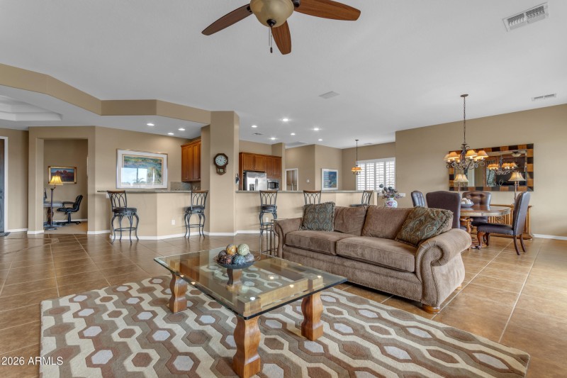 Great Room Showing Den & Wet Bar