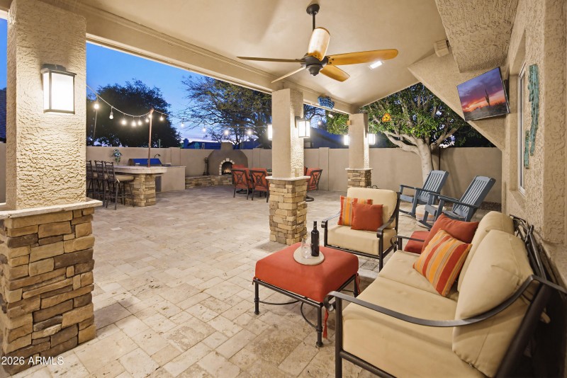 Backyard patio twilight