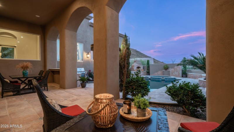 Large covered patio and outdoor kitchen