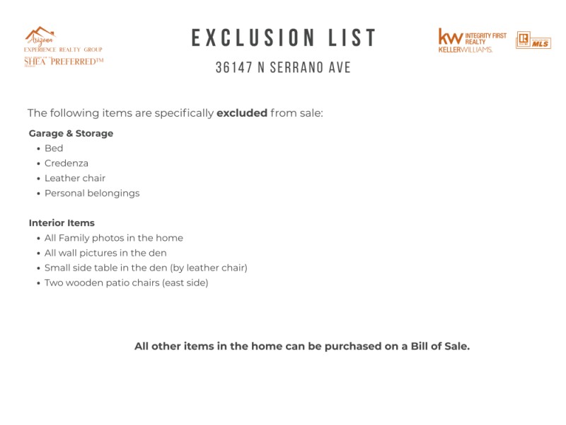 Exclusion list of Furniture