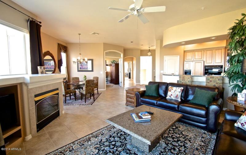 living room with gas fireplace