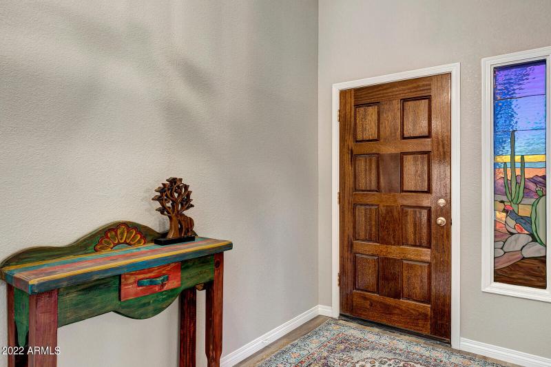 Foyer with stain glass window