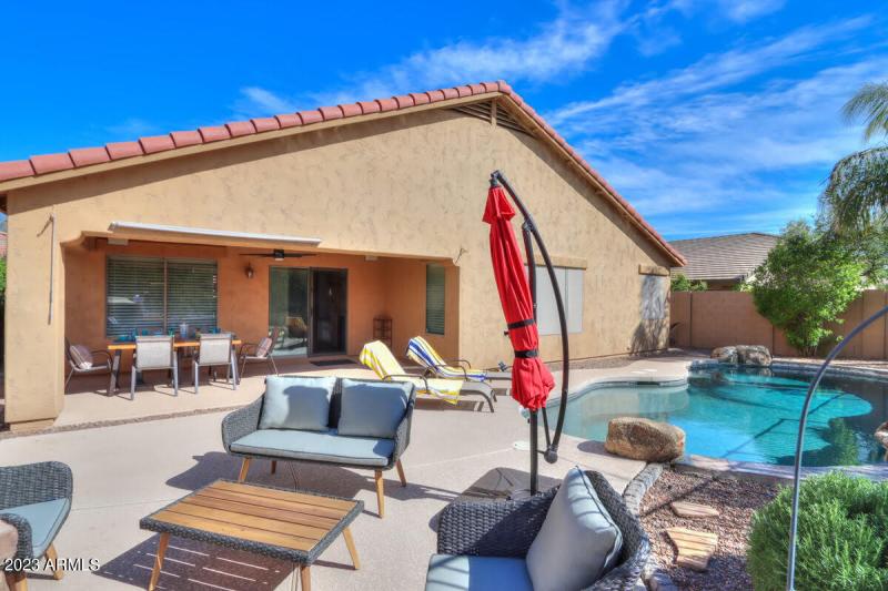 108 Pool angled view with fire pit