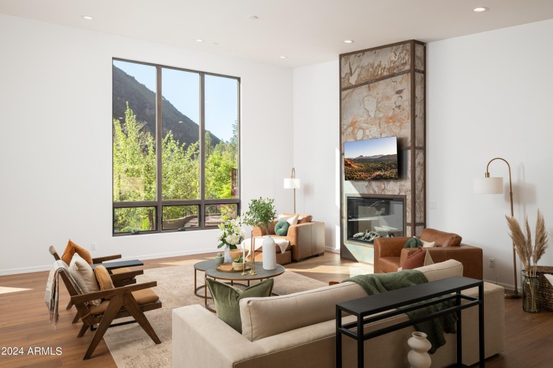 Great Room With Metal Wrapped Fireplace