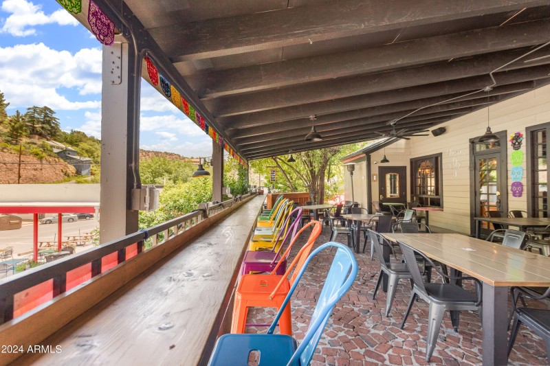 Outdoor seating facing Tombstone Cyn