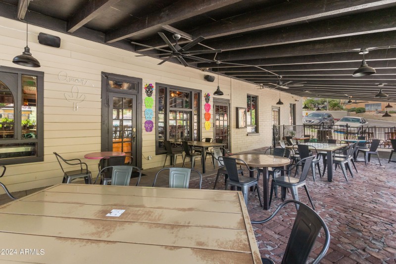 Outdoor seating facing Tombstone Cyn