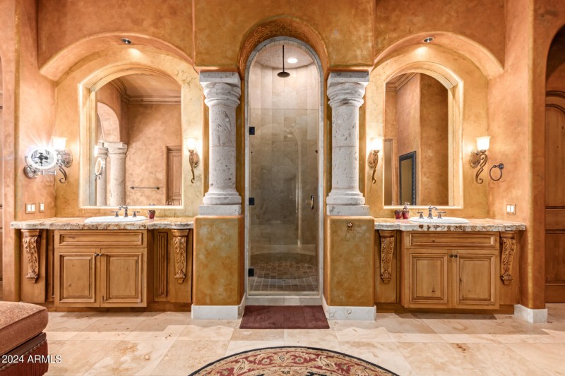 Dual Vanities with Walk-In Shower