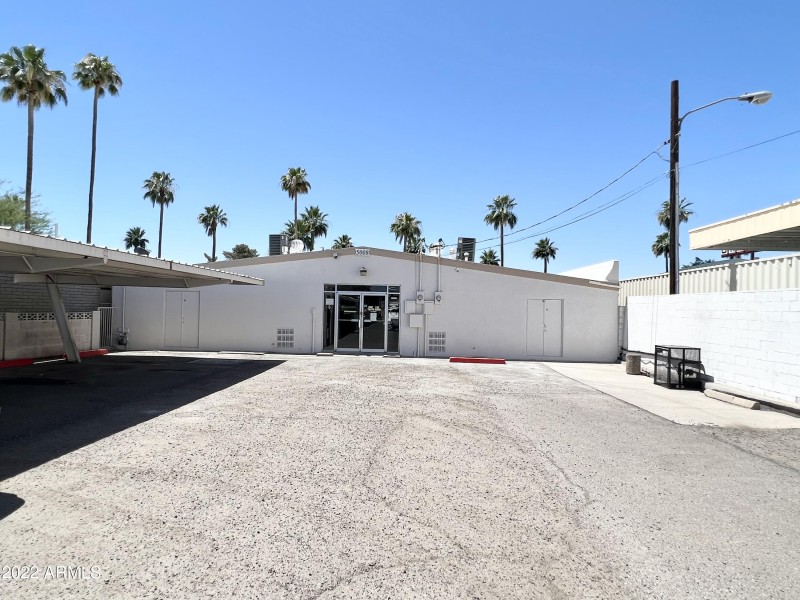 North side/main entry/parking