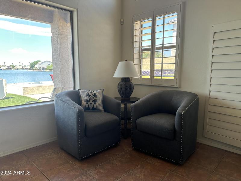 living room with lake view
