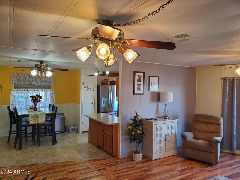 Living toward dining kitchen