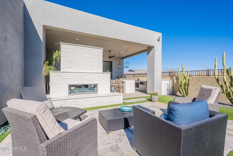 Double Sided Exterior Fireplace