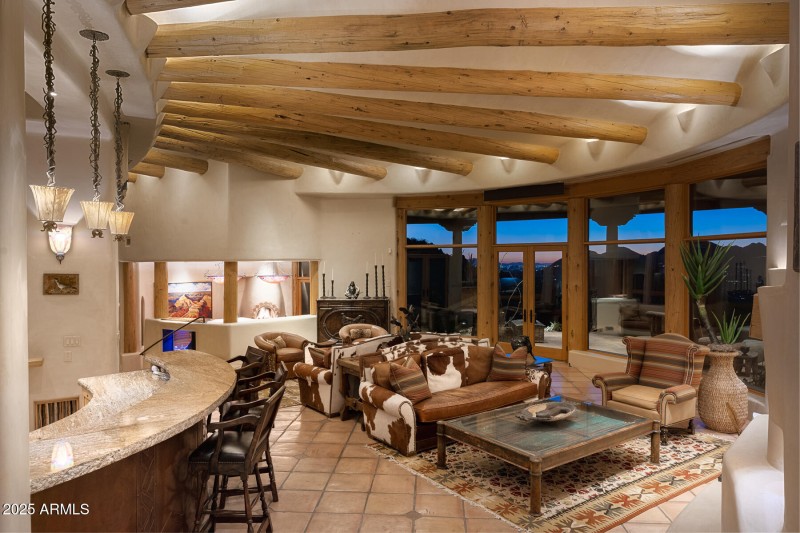 Dramatic Beamed Ceiling & Views