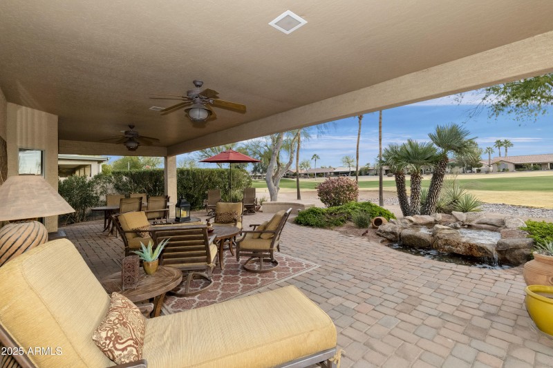 Covered patio view to course