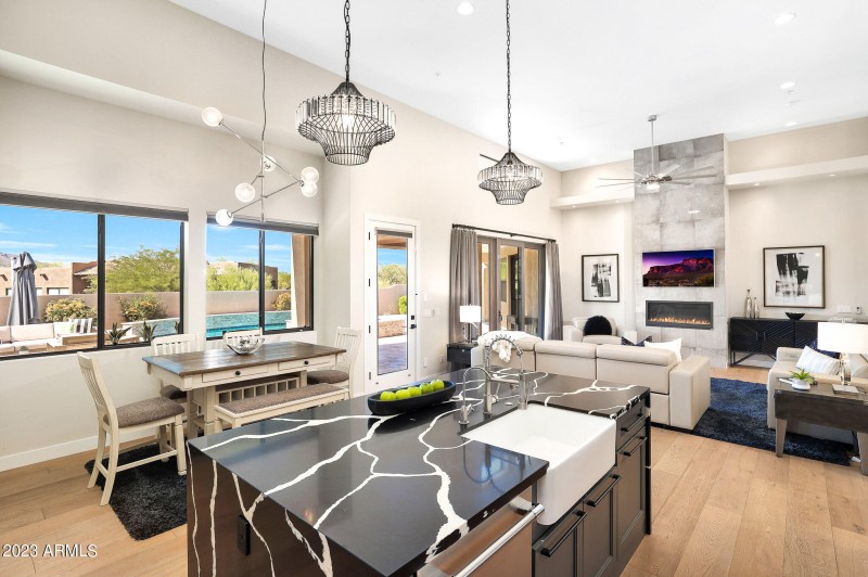 Kitchen with waterfall island