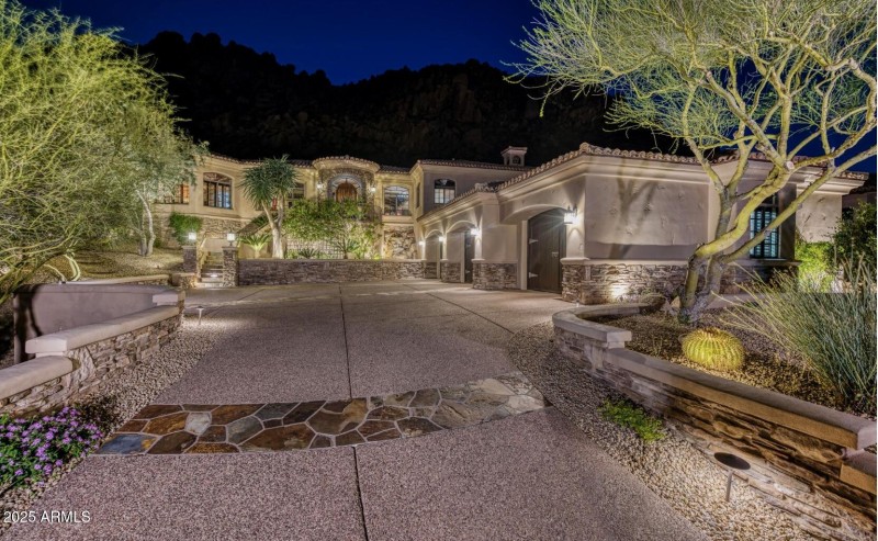 Evening with landscaping lighting
