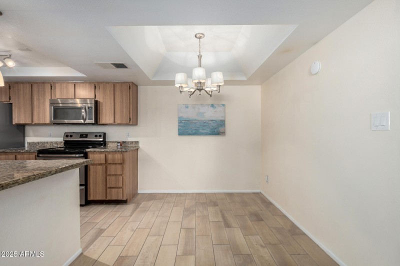 Coffered ceiling defines dining area