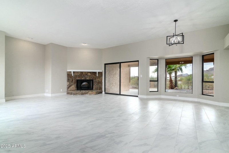 Large great room out to patio with views