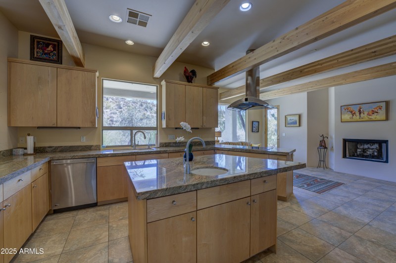 Opens into fireplace with gathering hub