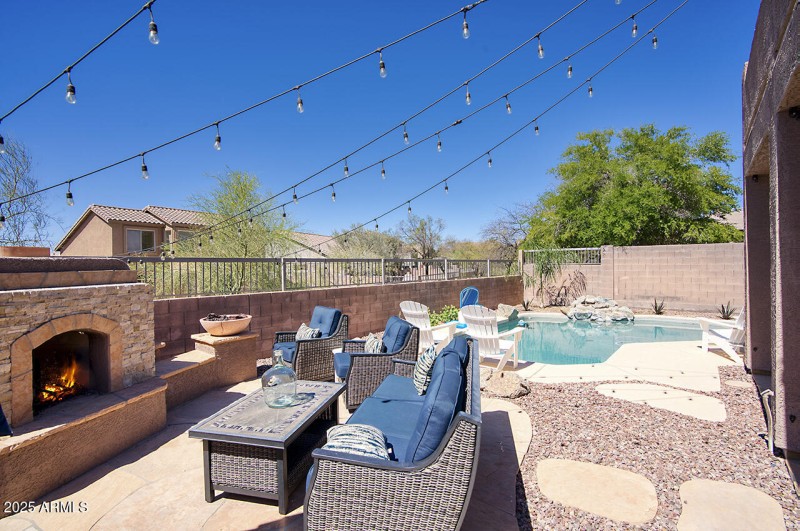 Outdoor Fireplace. and sitting area