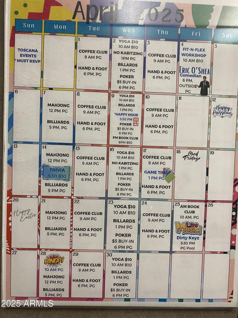 Monthly Calendar of Events