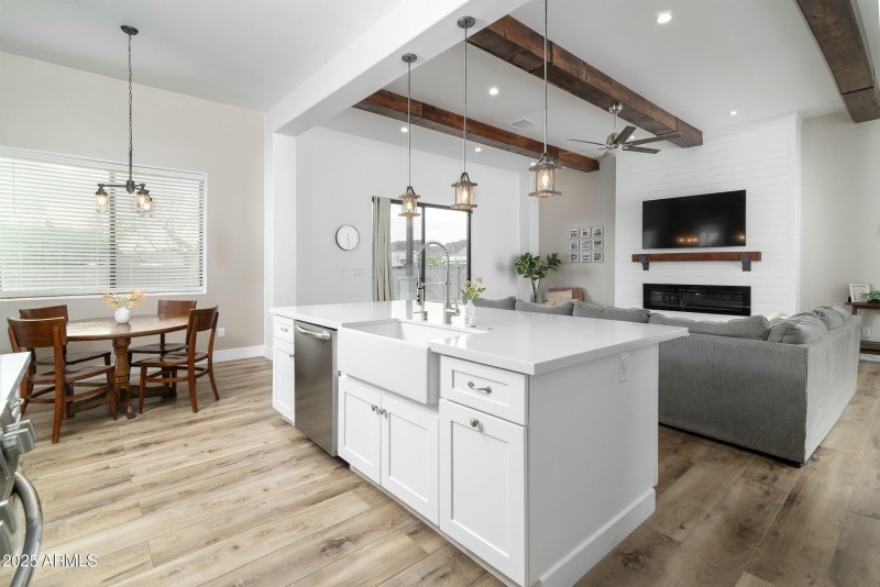 Big kitchen island with farm sink