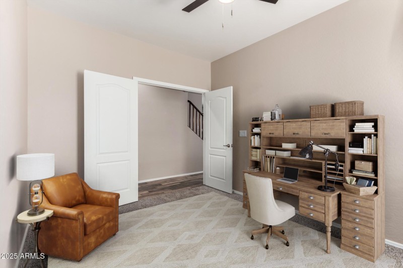 Flex room virtually staged as office