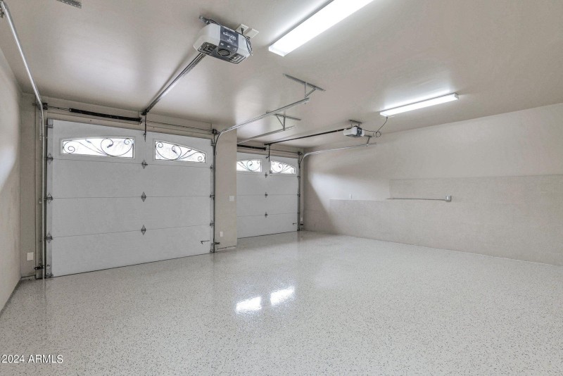 Fully finished garage with epoxy floor