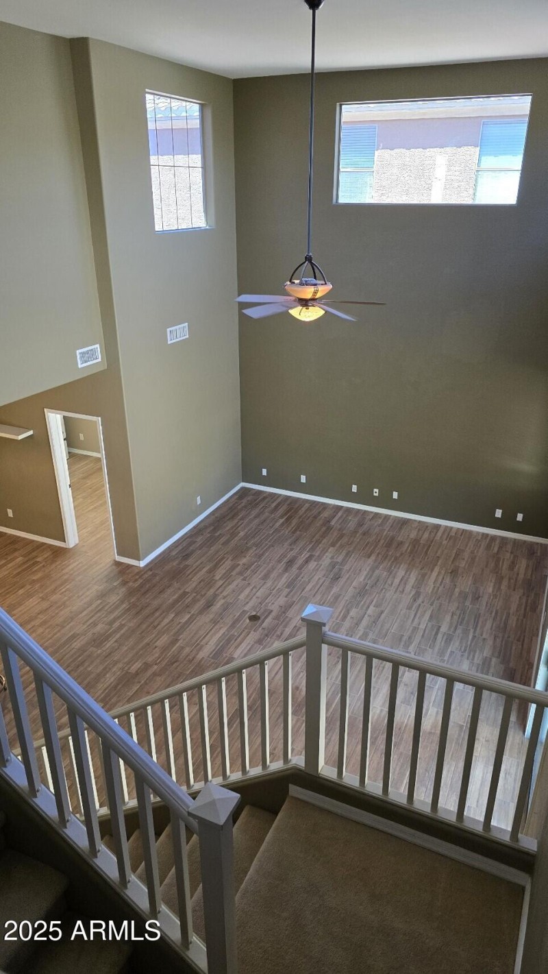 Staircase looking into Family Room.