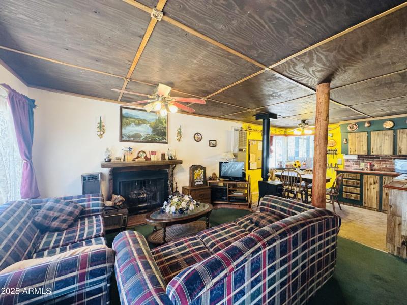 Living room wood fireplace